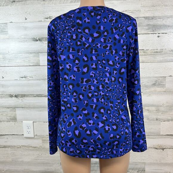 Iman Global Chic Purple Leopard Print Stretchy Womens Long Sleeve Top Size Large - Picture 3 of 7